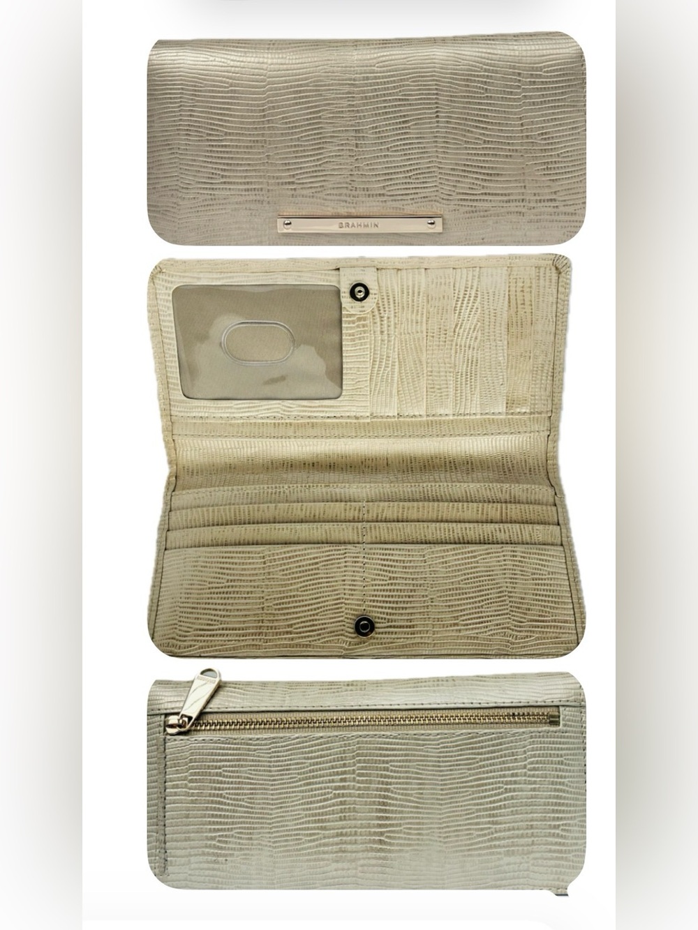Brahmin Pearl-Textured Lizard-Embossed Clutch with Gold Accent